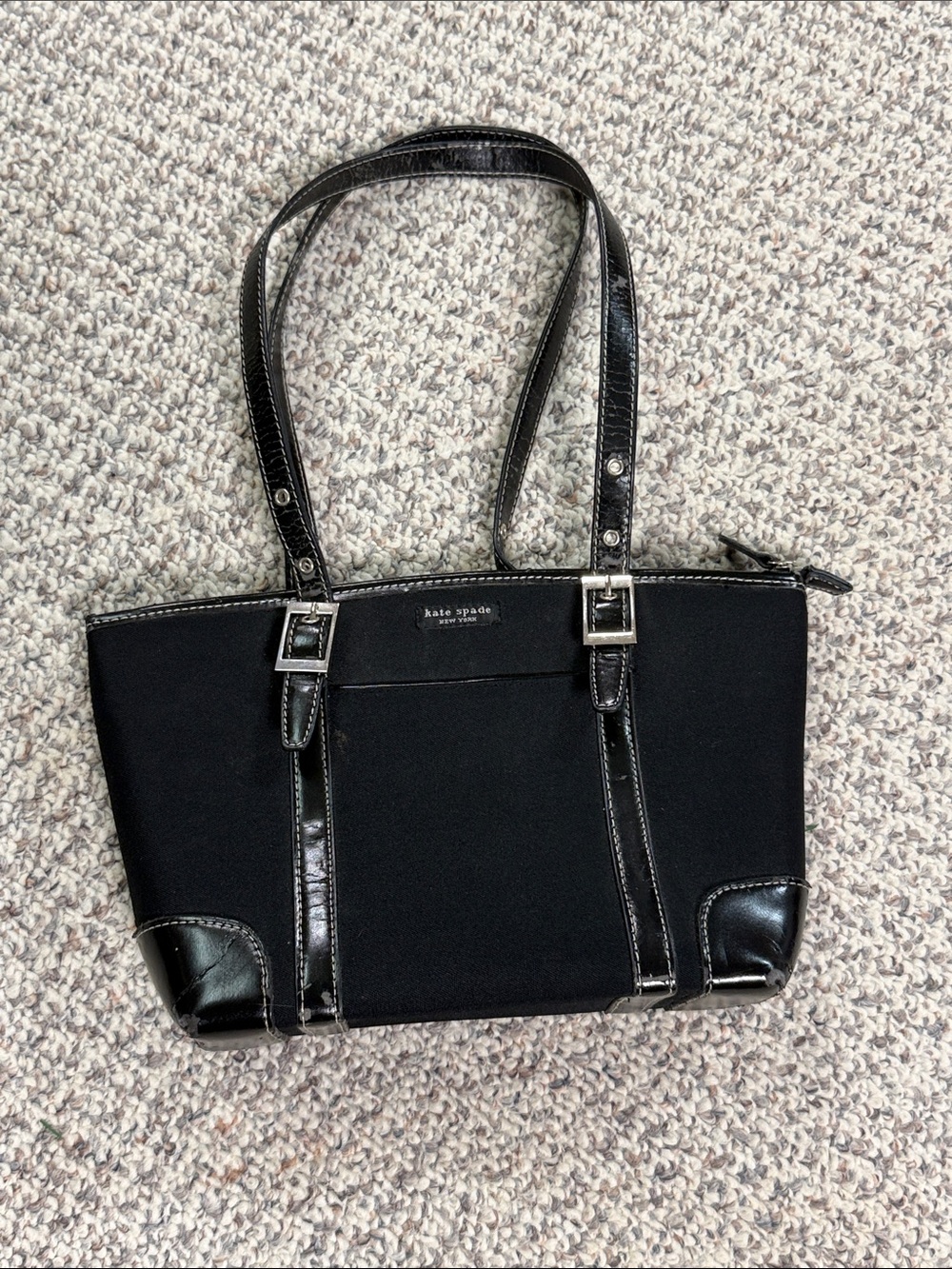 kate spade Black Tote with Patent Trim and Buckle Straps